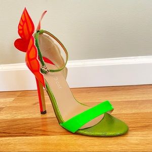 Sophia Webster-like Strappy Metallic Green and Pink High Heel Sandals